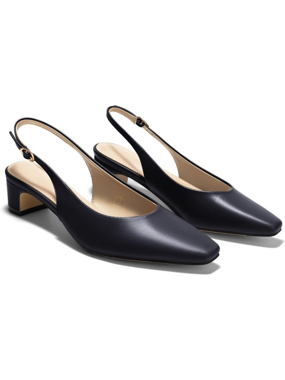Women's Navy Blue Chunky Low Heels Slingback Pumps Closed Square Toe Dress Shoes